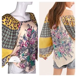 Free People X-Small (XS) BOHO Printed Off-the-Shoulder Blouse